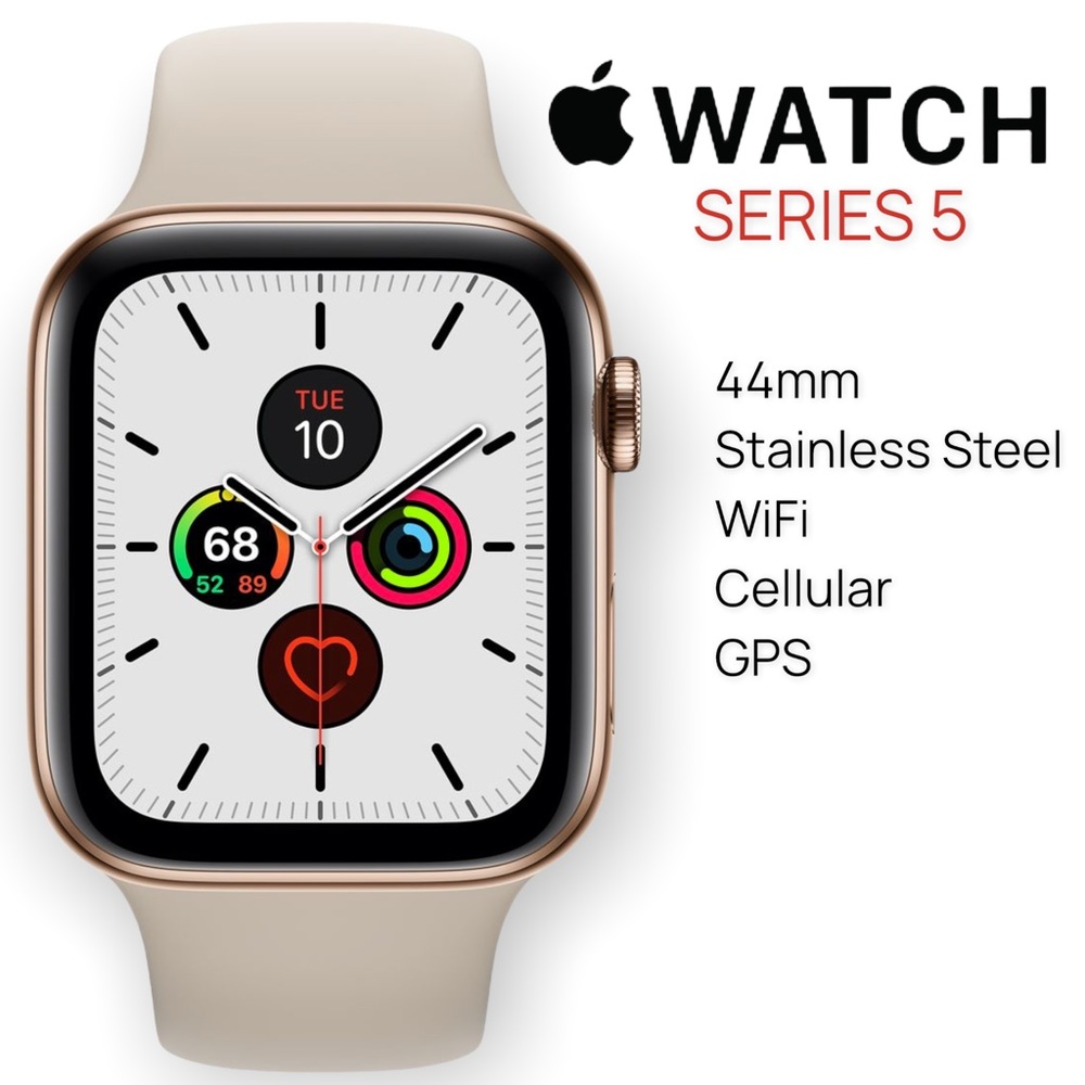 Apple Watch Series 5 GPS + Cellular, 44mm, Gold Stainless Steel Case